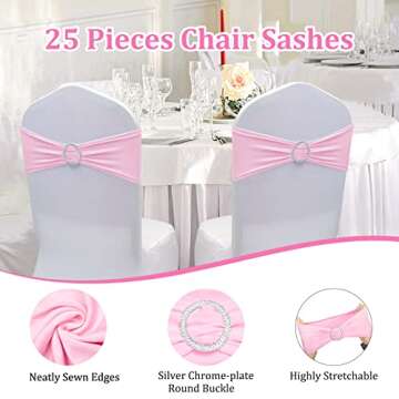 Zhongyuan Spandex Chair Sashes Elastic Chair Bows Stretch Chair Bands Ties with Buckle for Wedding Banquet Party Events Decoration(Pink, 25PCS)