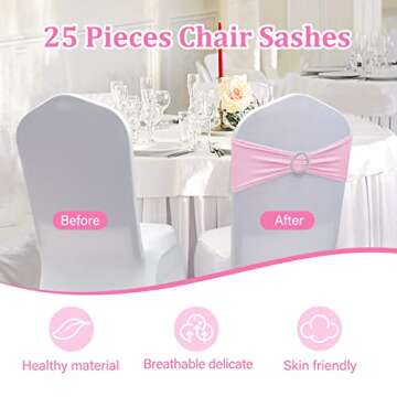 Zhongyuan Spandex Chair Sashes Elastic Chair Bows Stretch Chair Bands Ties with Buckle for Wedding Banquet Party Events Decoration(Pink, 25PCS)