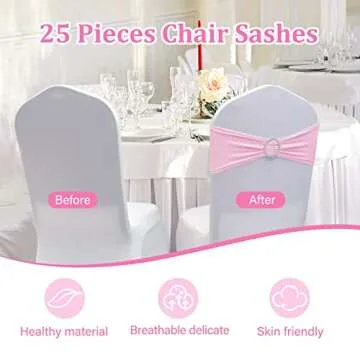 Zhongyuan Spandex Chair Sashes Elastic Chair Bows Stretch Chair Bands Ties with Buckle for Wedding Banquet Party Events Decoration(Pink, 25PCS)