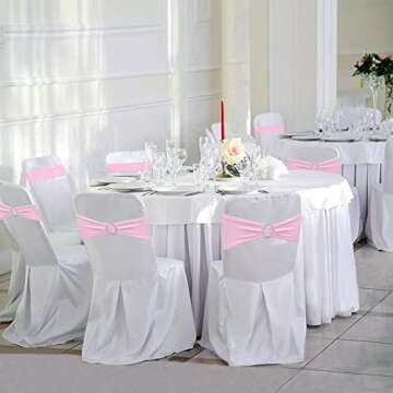 Zhongyuan Spandex Chair Sashes Elastic Chair Bows Stretch Chair Bands Ties with Buckle for Wedding Banquet Party Events Decoration(Pink, 25PCS)