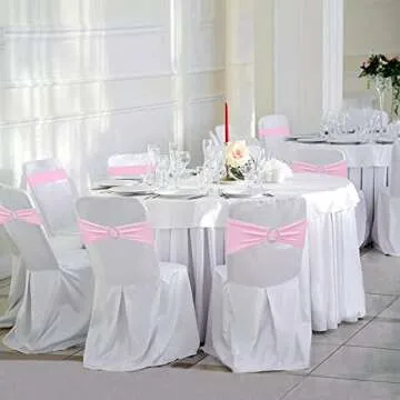 Zhongyuan Spandex Chair Sashes Elastic Chair Bows Stretch Chair Bands Ties with Buckle for Wedding Banquet Party Events Decoration(Pink, 25PCS)