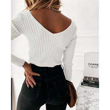 Jeanewpole1 Women's V Neck Knit Slim Fit Sweater for Elegance