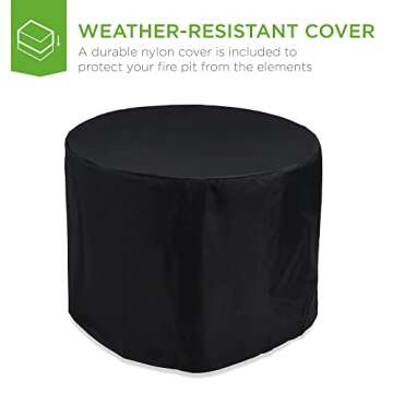 Best Choice Products 32in Round Gas Fire Pit Table, 50,000 BTU Outdoor Wicker Patio Propane Firepit w/Faux Wood Table Top, Glass Beads, Cover, Hideaway Tank Holder, Lid - Brown