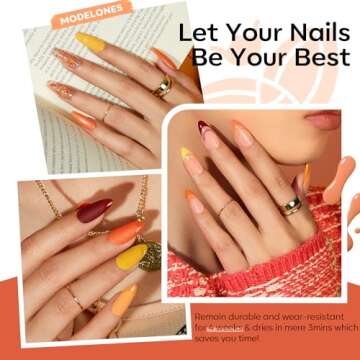 modelones 24 Pcs Gel Nail Polish Set，20 Colors Orange Gold Gel Polish Set Black Brown Glitter Dark Red Sage Green Yellow Valentine Nail Art Gel with Bond Primer Glossy&Matte Top+Base Coat DIY Gift