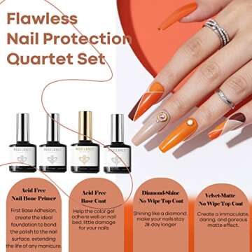 modelones 24 Pcs Gel Nail Polish Set，20 Colors Orange Gold Gel Polish Set Black Brown Glitter Dark Red Sage Green Yellow Valentine Nail Art Gel with Bond Primer Glossy&Matte Top+Base Coat DIY Gift