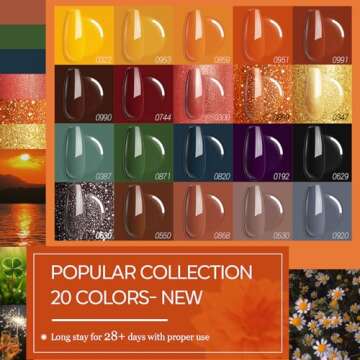 modelones 24 Pcs Gel Nail Polish Set，20 Colors Orange Gold Gel Polish Set Black Brown Glitter Dark Red Sage Green Yellow Valentine Nail Art Gel with Bond Primer Glossy&Matte Top+Base Coat DIY Gift