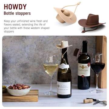 NEW - Monkey Business Silicone Wine Stoppers, Fun Cowboy Hat cap seals bottle and keeps wine fresh, ...