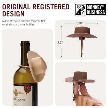 NEW - Monkey Business Silicone Wine Stoppers, Fun Cowboy Hat cap seals bottle and keeps wine fresh, Cute Wine Accessories, Novelty Kitchen Gadgets, Pack of 2 Howdy Bottle Stoppers