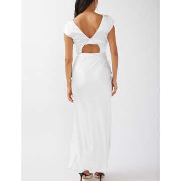 Halfisland Womens Summer Satin V Neck Cap Sleeve Backless Maxi Dress Elegant Twist Cut Out Midi Dres...