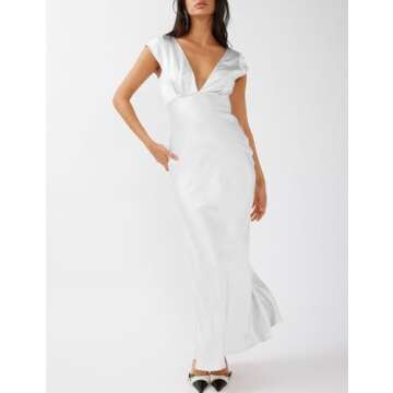 Halfisland Satin V Neck Dress for Elegant Summer Outings