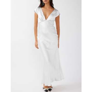 Halfisland Satin V Neck Dress for Elegant Summer Outings