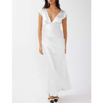 Halfisland Satin V Neck Dress for Elegant Summer Outings
