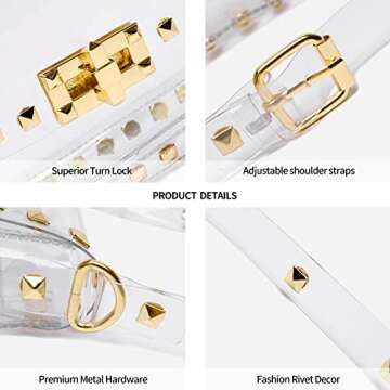 LZXYBIN Clear Purse Stadium Approved, Clear Crossbody Bag PGA Stadium Approved Bags, Adjustable Shoulder Straps with Fashion Rivet Decor, Clear Handbag for Sports Concert Party