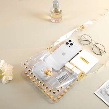 LZXYBIN Clear Purse Stadium Approved, Clear Crossbody Bag PGA Stadium Approved Bags, Adjustable Shoulder Straps with Fashion Rivet Decor, Clear Handbag for Sports Concert Party