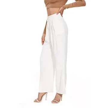 FUNYYZO Flowy Trousers Office Wide Leg Pants for Work Business Casual High Waisted Dress Pants White