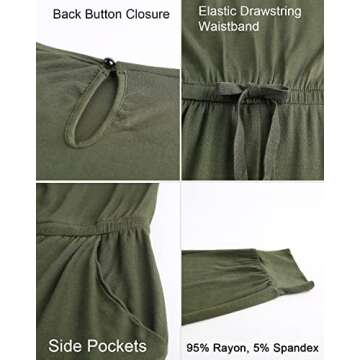 Alelly Women's Loose Fit Off Shoulder Elastic Waist Beam Foot Jumpsuit Rompers with Pockets