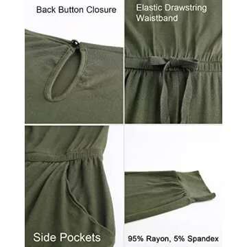 Alelly Women's Loose Fit Off Shoulder Elastic Waist Beam Foot Jumpsuit Rompers with Pockets