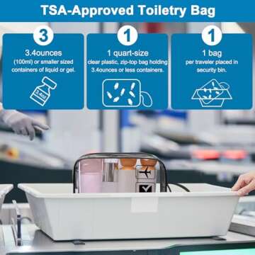 ANRUI 3pcs TSA-Approved Clear Travel Toiletry Bag With Handle Strap, Airline Kit 3-1-1 Clear Liquids Toiletries & Cosmetics Organizer Carry-On Luggage for Women and Men - Black