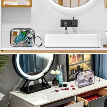 ANRUI 3pcs TSA-Approved Clear Travel Toiletry Bag With Handle Strap, Airline Kit 3-1-1 Clear Liquids Toiletries & Cosmetics Organizer Carry-On Luggage for Women and Men - Black