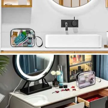 ANRUI 3pcs TSA-Approved Clear Travel Toiletry Bag With Handle Strap, Airline Kit 3-1-1 Clear Liquids Toiletries & Cosmetics Organizer Carry-On Luggage for Women and Men - Black