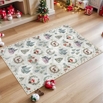 Lahome Moroccan Trellis Christmas Rug, 2x4 Washable Christmas Kitchen Rugs Indoor Ultra-Thin, Soft C...