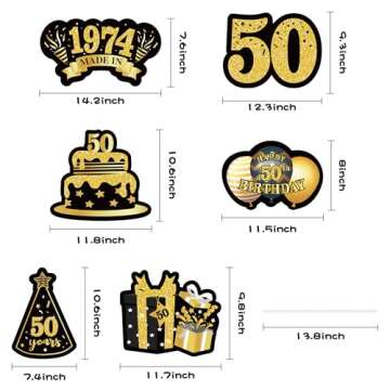 JAPBOR 6PCS Happy 50th Birthday Yard Sign, Black Gold Shiny 50th Lawn Signs with Stakes, Cheers to 5...