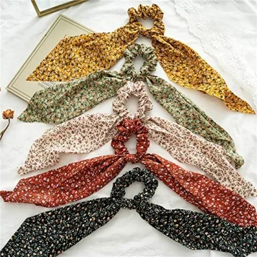 Chiffon Floral Hair Scarf & Scrunchies Set for Women