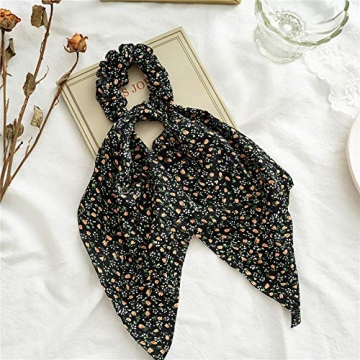 Chiffon Floral Hair Scarf & Scrunchies Set for Women