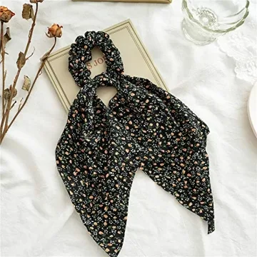 Chiffon Floral Hair Scarf & Scrunchies Set for Women
