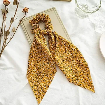 Chiffon Floral Hair Scarf & Scrunchies Set for Women