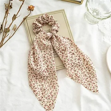 Chiffon Floral Hair Scarf & Scrunchies Set for Women