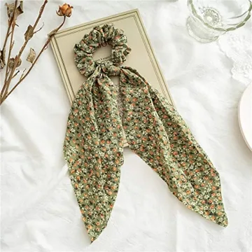 Chiffon Floral Hair Scarf & Scrunchies Set for Women