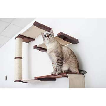 CatastrophiCreations Deluxe Cat Fort Wall Mounted Lounge, Climb and Play Furniture Cat Tree Shelves, english chestnut bamboo/natural canvas, one size