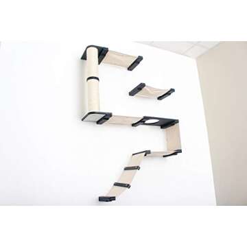 CatastrophiCreations Deluxe Cat Fort Wall Mounted Lounge, Climb and Play Furniture Cat Tree Shelves, english chestnut bamboo/natural canvas, one size