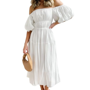 ZESICA Stylish Boho Off Shoulder Midi Dress for Women