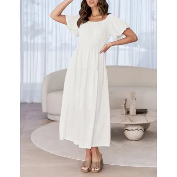 ZESICA Stylish Boho Off Shoulder Midi Dress for Women