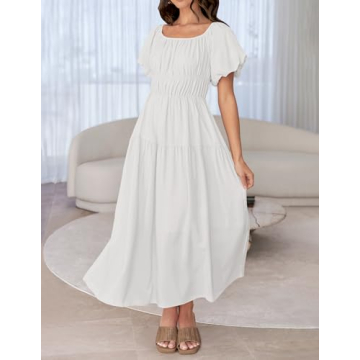 ZESICA Stylish Boho Off Shoulder Midi Dress for Women
