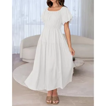 ZESICA Stylish Boho Off Shoulder Midi Dress for Women