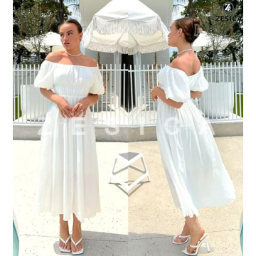 ZESICA Stylish Boho Off Shoulder Midi Dress for Women