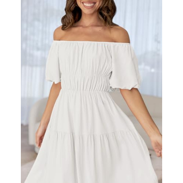 ZESICA Stylish Boho Off Shoulder Midi Dress for Women