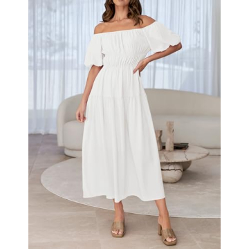 ZESICA Stylish Boho Off Shoulder Midi Dress for Women