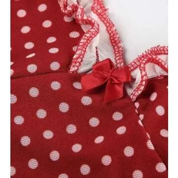 Y2K Polka Dot Spaghetti Strap Tank Top Sleeveless Sheer Mesh V Neck Camisole See Through Lace Trim Camis Red