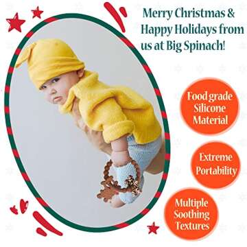 BIGSPINACH Christmas Teether with Toy Reindeer and Snowflake Christmas Silicone Rattles and Teething Ring Blind Box for Baby First Christmas Gifts (2PC) …