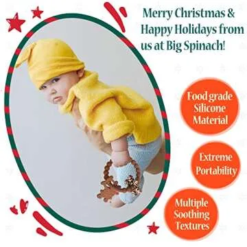 BIGSPINACH Christmas Teether with Toy Reindeer and Snowflake Christmas Silicone Rattles and Teething Ring Blind Box for Baby First Christmas Gifts (2PC) …