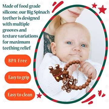 BIGSPINACH Christmas Teether with Toy Reindeer and Snowflake Christmas Silicone Rattles and Teething Ring Blind Box for Baby First Christmas Gifts (2PC) …