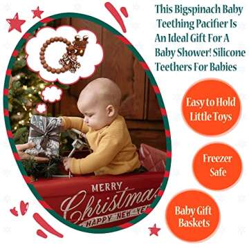 BIGSPINACH Christmas Teether with Toy Reindeer and Snowflake Christmas Silicone Rattles and Teething Ring Blind Box for Baby First Christmas Gifts (2PC) …