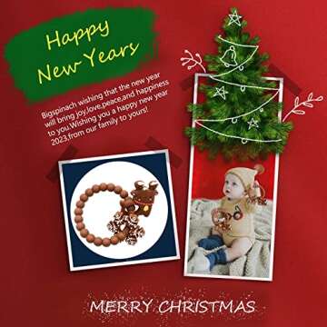 BIGSPINACH Christmas Teether with Toy Reindeer and Snowflake Christmas Silicone Rattles and Teething Ring Blind Box for Baby First Christmas Gifts (2PC) …