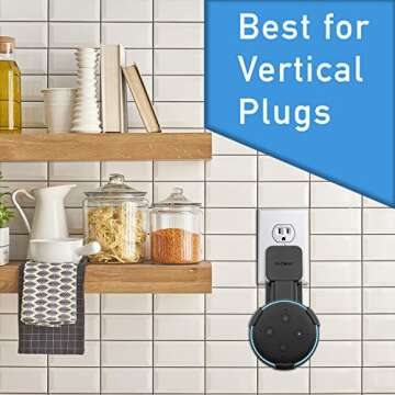 Macally Echo Dot Wall Mount Holder for Amazon Alexa 3rd Gen Speaker - Compact Bracket Stand Saves Home & Kitchen Counter - Plug In Hanger Accessories without Messy Wires - Black