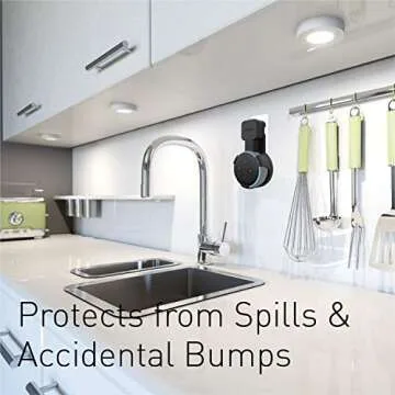 Macally Echo Dot Wall Mount Holder for Amazon Alexa 3rd Gen Speaker - Compact Bracket Stand Saves Home & Kitchen Counter - Plug In Hanger Accessories without Messy Wires - Black