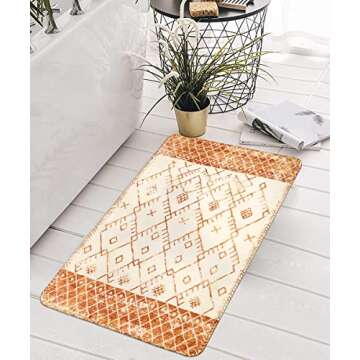 Uphome Bathroom Rugs 20x31 inch Orange Distressed Boho Bath Mat Non-Slip Vintage Moroccan Geometric Farmhouse Bath Rug Soft Microfiber Machine Washable Floor Mats for Bathroom Tub Sink Shower